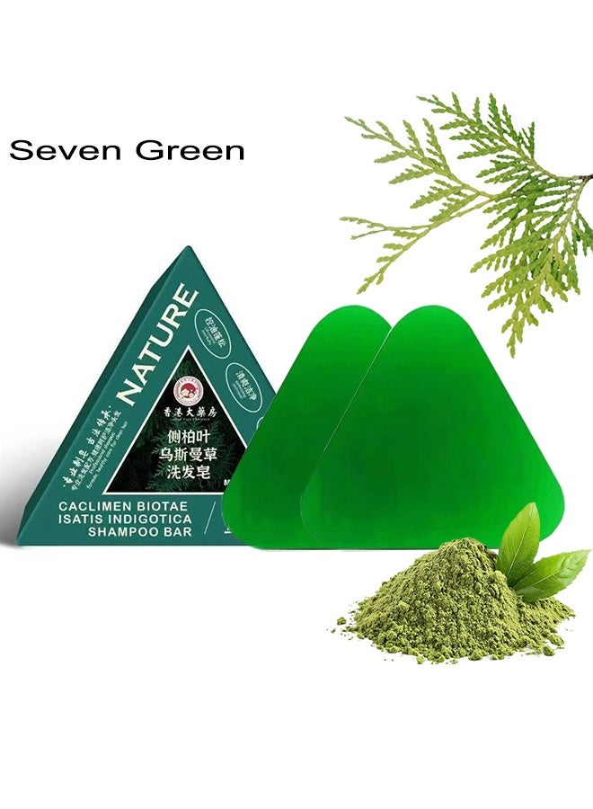 Seven Green Nature Shampoo Bar - Triangle Shampoo Bar, Nature Seven Green Soap, Usman Grass Bar, Calming & Strengthens Hair for Women and Mens(2pcs) - Image 1